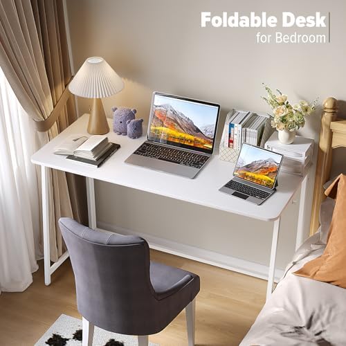 WOHOMO Folding Desk, 47.2" Foldable Computer Desk for Bedroom, Space Saving Computer Table Writing Workstation for Home Office, Easy Assembly, White - Image 5