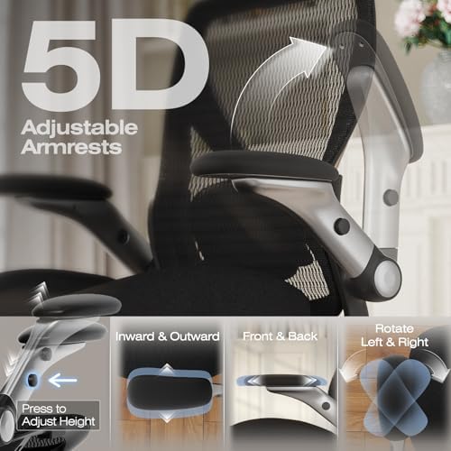 ELABEST X100 Ergonomic Mesh Office Chair, Big and Tall Home Desk Chair with 5D Flip-Up Arms, Adjustable 3D Lumbar Support, Gaming & Executive Computer Chair - Image 4