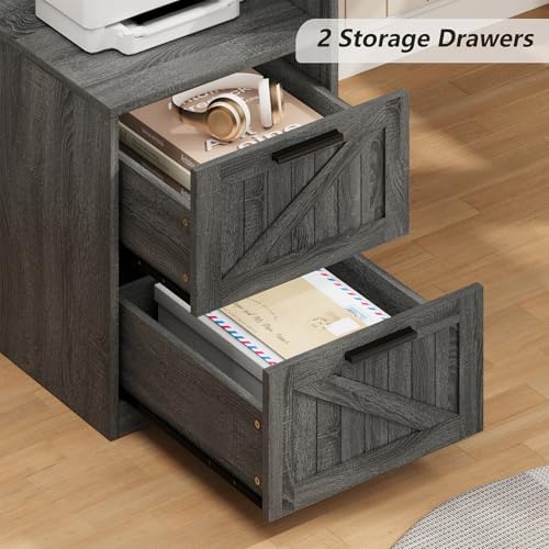 63" Farmhouse L Shaped Desk with Drawers & Printer Shelf for Home Office - Image 5