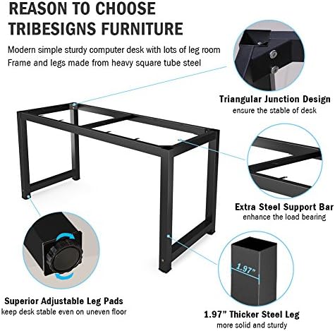 Tribesigns Computer Desk, 55 inch Large Office Desk Computer Table Study Writing Desk for Home Office, Black + Black Leg - Image 6