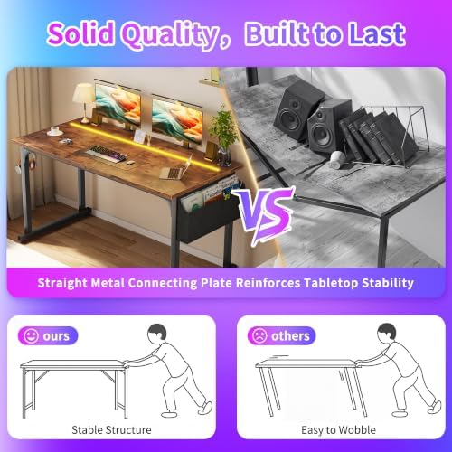 DurayLoly 55 Inch Office Desk with Waterproof LED Lights for Home Work - Image 5