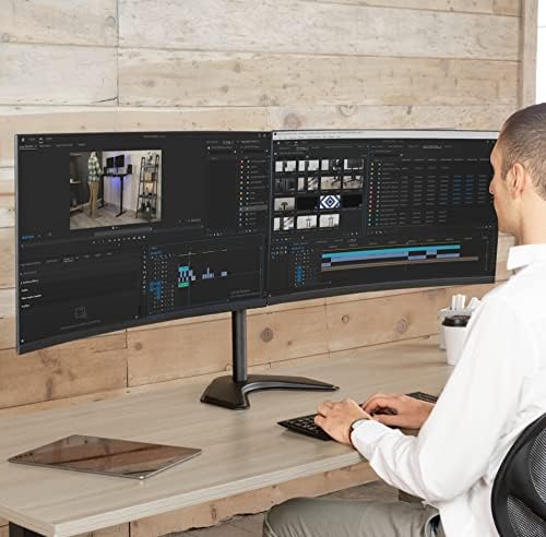VIVO Dual LED LCD Monitor Mount, Free-Standing Desk Stand for 2 Screens up to 32 Inch, Heavy-Duty Fully Adjustable Arms with Max VESA 100x100mm, Black, STAND-V032F - Image 2
