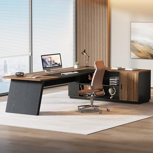 Tribesigns 79" Executive Desk, Large Office Desk with Cabinet, L-Shaped - Image 3