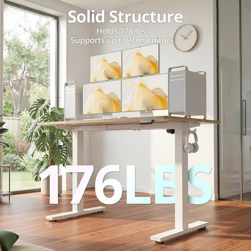 TIQLAB Electric Height Adjustable Standing Desk 71 * 30 inch, Sit Stand Desk with Splice Board, Memory Controller, White Frame & Maple Top Computer Workstation for Home Office - Image 6