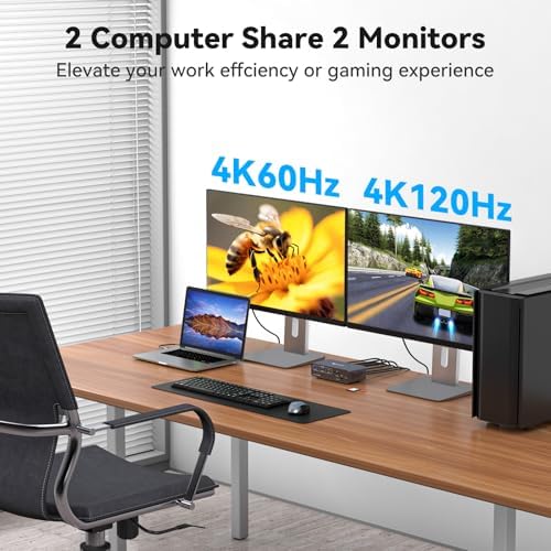 KVM Switch 2 Monitors 2 Computers Docking Station USB C + HDMI/DP Input with 100W PD, 4K60Hz/4K120Hz Displayport HDMI Dual Monitor for Laptop and Desktop Share 13-in-1 Dock Aluminum Case Plug and Play - Image 3