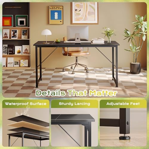 PRAISUN 55 Inch Computer Desk, Office Desk, Spacious Desktop, Black - Image 6