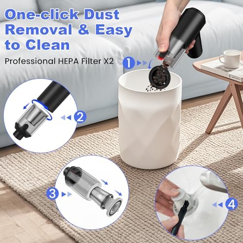 Car Vacuum Portable Cordless with 16000PA Ultra Suction 4-in-1 Foldable ​Air Duster & Brushless Motor Rechargeable Handheld Vacuum for Pet Hair, Car Seats, Home & Office Cleaning - Image 5