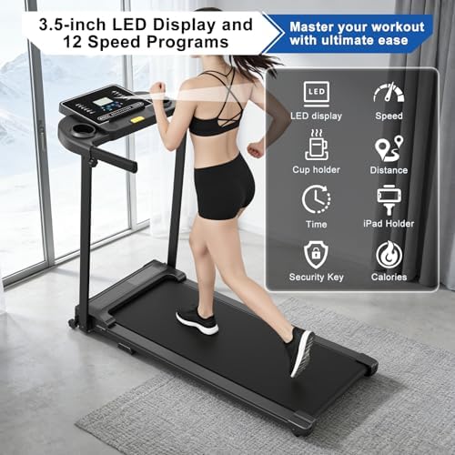 Treadmills for Home Walking Pad Machine- Foldable Treadmill with Handle Bar for Running Jogging Gym Compact Portable Small Caminadora Electrica Folding Quiet Tred Mills Motor & LED Dispay Pcrignbm - Image 3
