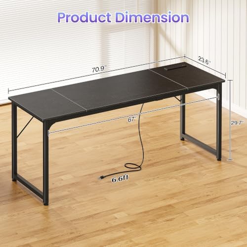 PRAISUN 70 X 24 Inch Computer Desk, Power Outlets, USB-C, Black - Image 3