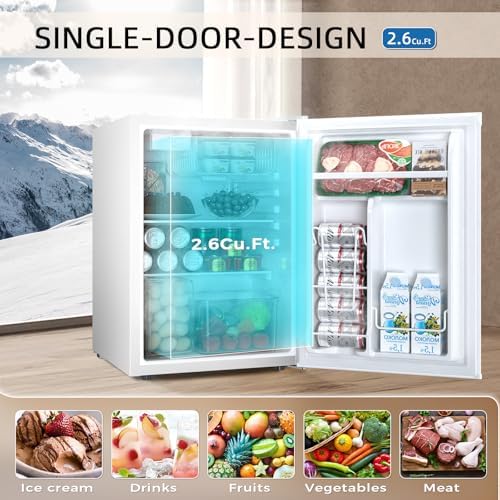 Antarctic Star Mini Compact Refrigerator with Freezer, 2.6 Cu.Ft. Single Door Adjustable Removable Shelves for Apartment/Dorm/Office,WHITE - Image 2