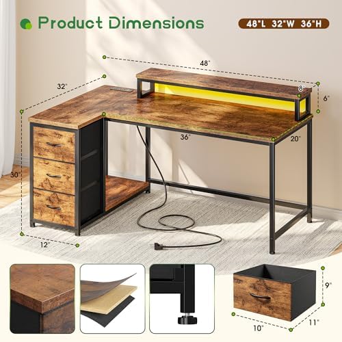 EnHomee 48" L Shaped Desk with 3 Storage Drawers for Teen Gamers Home Study - Image 2