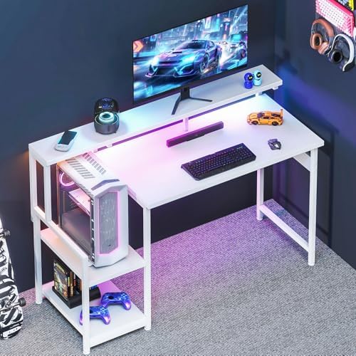 AODK 48 Inch Gaming Desk with LED Lights & CPU Stand, White - Image 2