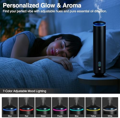 Waterless Scent Diffuser Starter Kit - 1500 Sq Ft Coverage, Scent Diffuser for Home, Hotel, Studio, Essential Oil Diffuser Large Room, 7 Mood Lights Setting, 5 Essential Oils Included, Black, 11.50In - Image 5