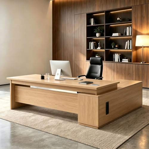L Shaped Executive Desk with Drawers, Large Wood Workstation, Modern Executive Office Furniture for Home Office and Business Workspace, Multiple Sizes & Colors by Unknown