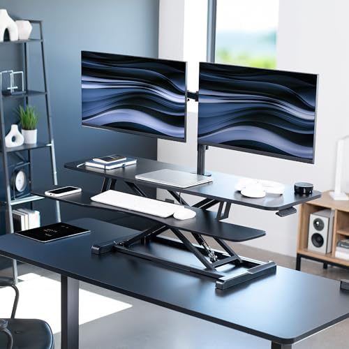 VIVO Black 48 in Standing Desk Converter with Monitor Stand, DESK-V048KB-M2 - Image 2