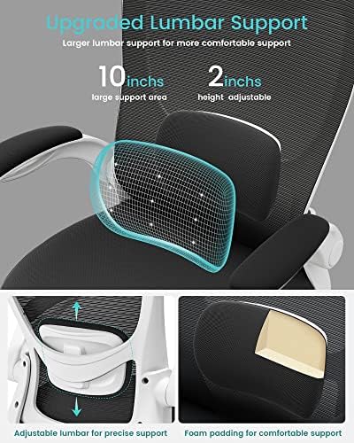 MUXX.STIL Office Chair, Ergonomic Desk Chair with Adjustable Lumbar Support and Flip up Armrest, Breathable Mesh Computer Chair for Home Office, White - Image 5