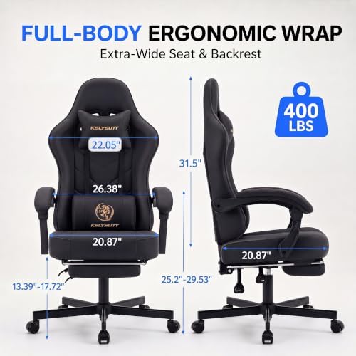 Desk Computer Gaming Chair - High Back Ergonomic Office Chair with Footrest and Lumbar Support, Swivel Comfy Home Gamer Video Game Chairs with Pocket Spring Cushion for Adults (Black Leather) - Image 3