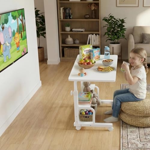 WINAZ Small Portable Laptop Rolling Desk - 32" Mobile Kids Desk with Wheels for Small Spaces, White，31.5" - Image 4