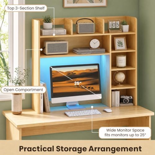 GOFLAME Desk Hutch, 8 Shelves Desktop Bookshelf, 31.5”, Burlywood - Image 4