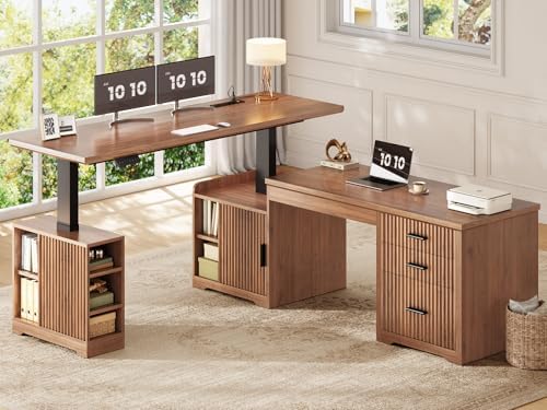 SEDETA Farmhouse L Shaped Standing Desk with Storage for Home Office, Brown by SEDETA