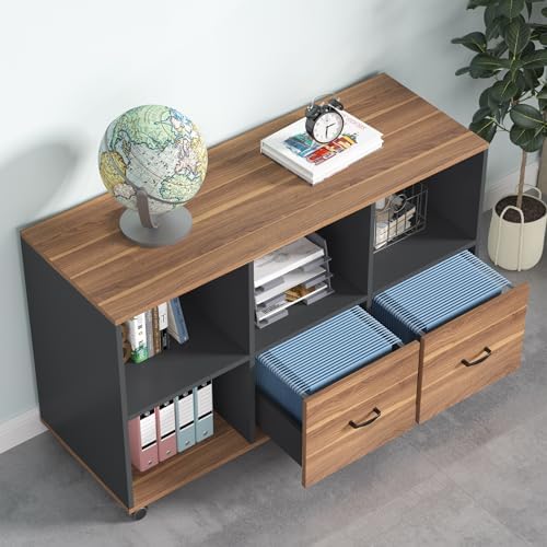 Tribesigns 63-Inch Executive Desk with 47-Inch Mobile File Cabinet, Large Home Office Desk with Drawers and Storage Shelves, L-Shaped Computer Desk Workstation Business Furniture, Walnut & Gray - Image 5