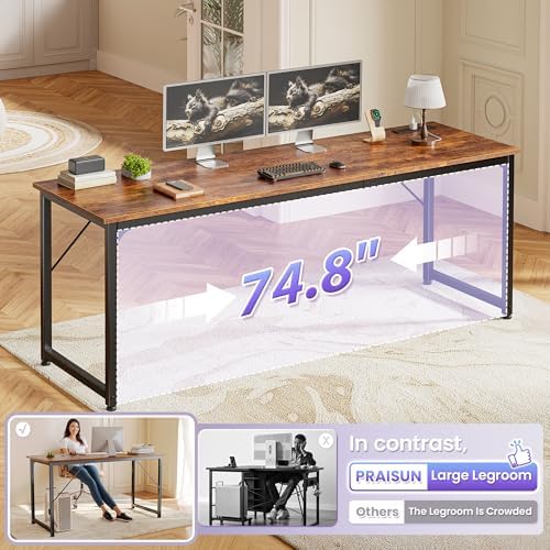 PRAISUN 80 X 24 Inch Computer Desk, Power Outlets, USB-C, Rustic Brown - Image 6