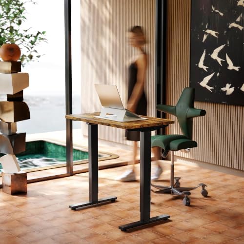 HUANUO 32x19 Inch Small Electric Standing Desk, Adjustable, Rustic Brown - Image 2