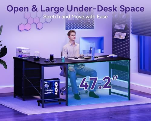 AODK 61" L Shaped Gaming Desk with 4 Drawers and Power Outlets, Black - Image 6