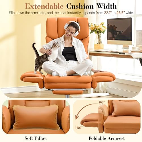 FelixKing Office Chair, Flip Armrests for Pets Criss Cross Legged,Brown - Image 4