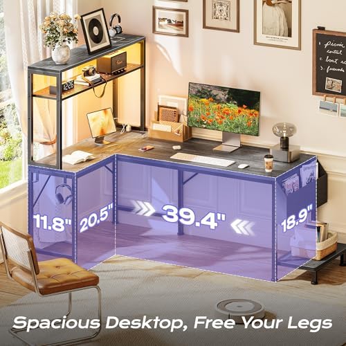 PRAISUN L Shaped Gaming Desk with LED Lights & Power Outlets - Image 5