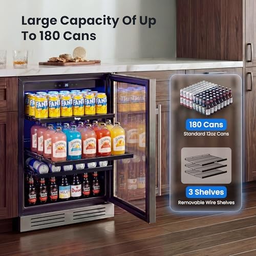 Yeego Beverage Refrigerator - 24 inch 180 Cans Beer Cooler with Glass Door - Image 3