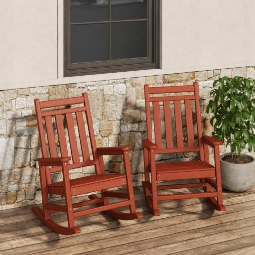 HDPE Rocking Chair Outdoor Set of 2 - Poly High Back Porch Rocker Chairs by Garvee