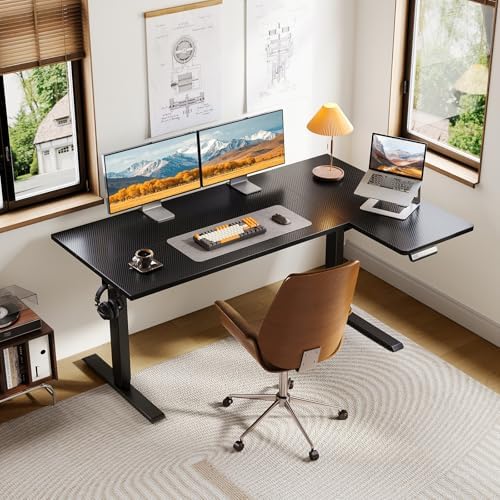 OffiGo 55" Reversible L Shaped Electric Standing Desk, Carbon Fiber Black - Image 2