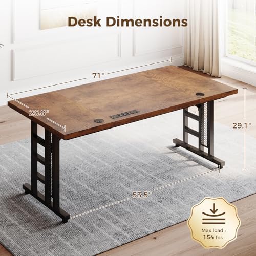 OffiGo 71 Inch Executive Computer Desk with Outlets, Rustic Brown - Image 3