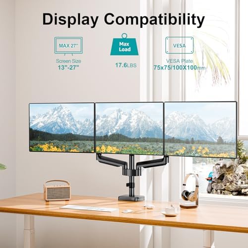 MOUNT PRO Triple Monitor Mount for Max 27" Screens, Hold Up to 17.6lbs Each - Image 3