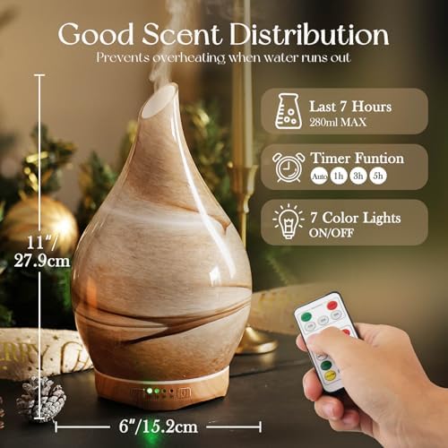 Porseme 280ml Remote Essential Oil Diffuser 3D Glass Ultrasonic Mist 7H - Image 3