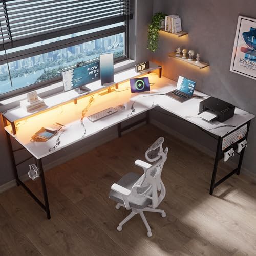 Pamray 64 Inch L Shaped Gaming Desk with Monitor Stand and Power Outlets by PAMRAY