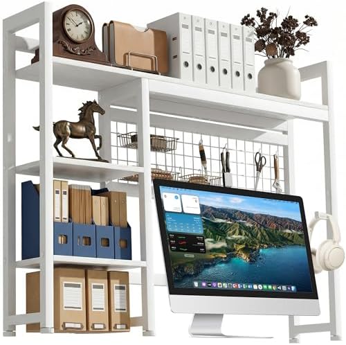 IBVIVIC Desktop Shelf, 38.5'' Desktop Organizer Shelf for Computer Monitor, 4 Tier Hutch Storage Rack for Home Office Dorm, White by IBVIVIC