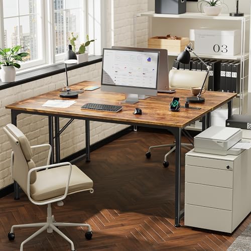 PRAISUN 55 X 20 Inch Computer Desk, Power Outlets, USB-C, Rustic Brown - Image 2
