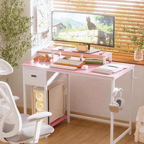 Pamray 39 Inch Small Computer Desk with Monitor Stand and Drawer for Gaming - Image 2