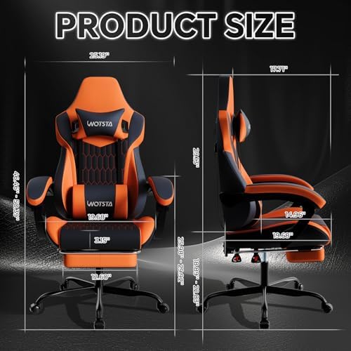 Gaming Chair with Footrest, High Back Gaming Chairs PVC Leather Ergonomic Gamer Chair with Adjustable Headrest Lumbar Support Racing Style Video Gaming Chair for Office/Home (Black Orange) - Image 3