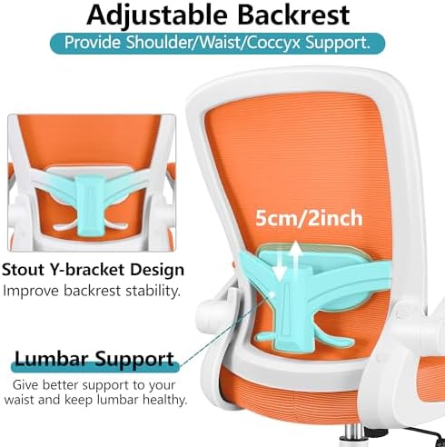 FelixKing Office Chair, Ergonomic Desk Chair Breathable Mesh Chairs Adjustable High Back Lumbar Support Flip-up Armrests, Executive Rolling Swivel Comfy Computer Chairs Home Office Sunset Orange - Image 4