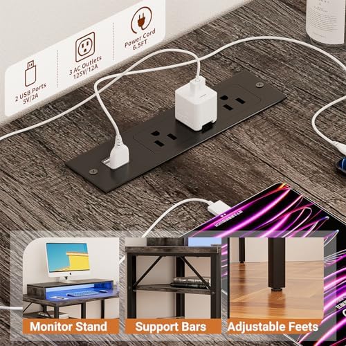 Unikito Reversible L Shaped Desk with Power Outlets and RGB LED Light, Sturdy Computer Desk with Ergonomic Monitor Stand and Storage Shelves, Corner Desk for Home Office, Easy Assembly, Black Oak - Image 6