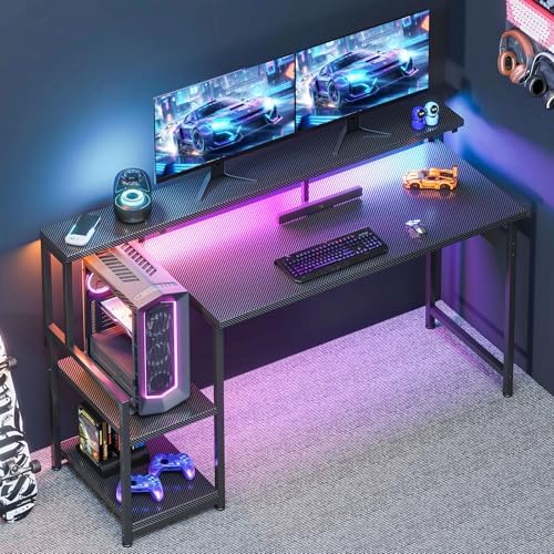 AODK 55 Inch Gaming Desk with LED Lights & CPU Stand, Carbon Fiber Black - Image 2