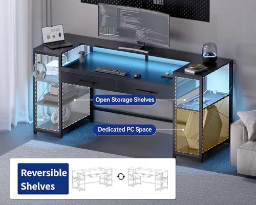 Pamray 58 Inch Gaming Computer Desk with Monitor Stand Drawers and Shelves - Image 4