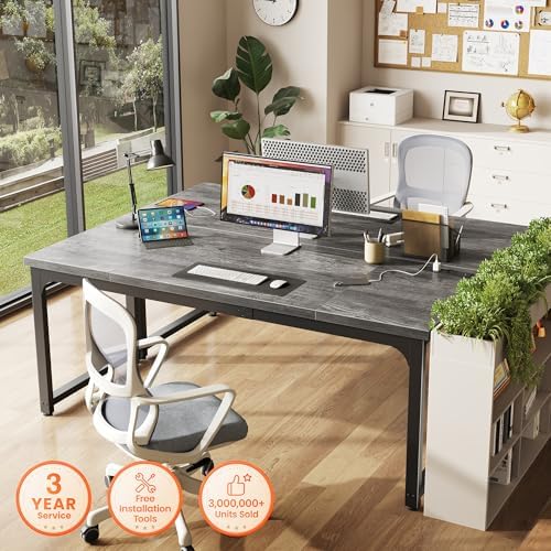 Huuger 63 x 24 inch Desk with Power Outlets & 0.95 Inch Thicker Desktop - Image 3