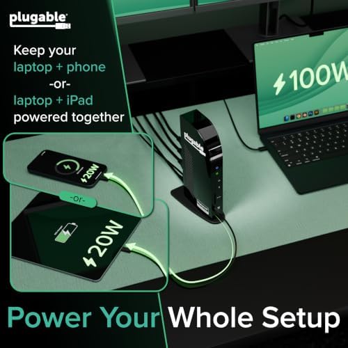 Plugable USB-C Triple Monitor Docking Station, 13-in-1, 100W Charging - Image 4