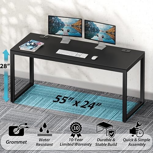 SHW 55-Inch Commercial-Grade Office Computer Desk, Black - Image 4