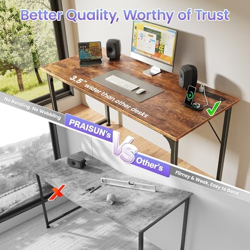 PRAISUN 47 X 20 Inch Computer Desk, Power Outlets, USB-C, Rustic Brown - Image 6
