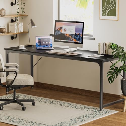Huuger Computer Desk, 80 Inch Office Desk, Gaming Desk with Storage, Writing Desk Work Desk for Home Office, Study, Long Simple Desk, Large Legroom, Metal Frame, Black - Image 7